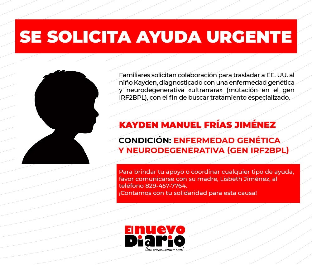 Piden apoyo para llevar a Estados Unidos a un niño dominicano con enfermedad ultrarrara